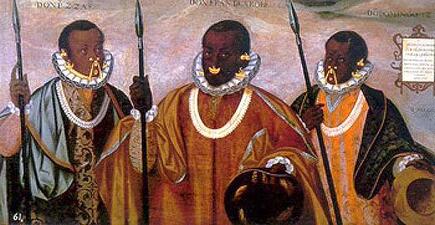 Mulatos de Esmeraldas 1599 Quito Ecuador Don Francisco de Arobe and two sons.jpg